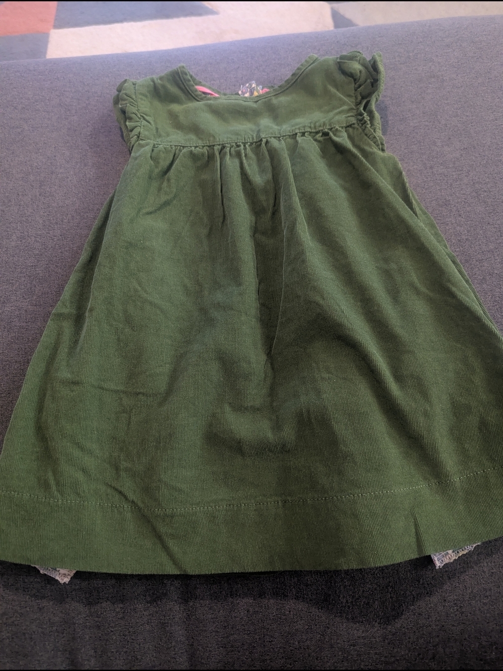 Mini Boden Green Corduroy Dress with Floral Lining
